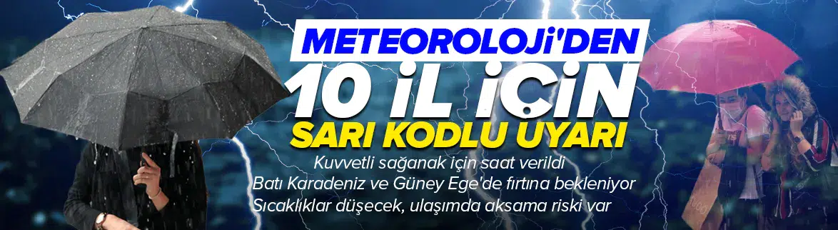 Meteoroloji'den 10 il için sarı kodlu uyarı