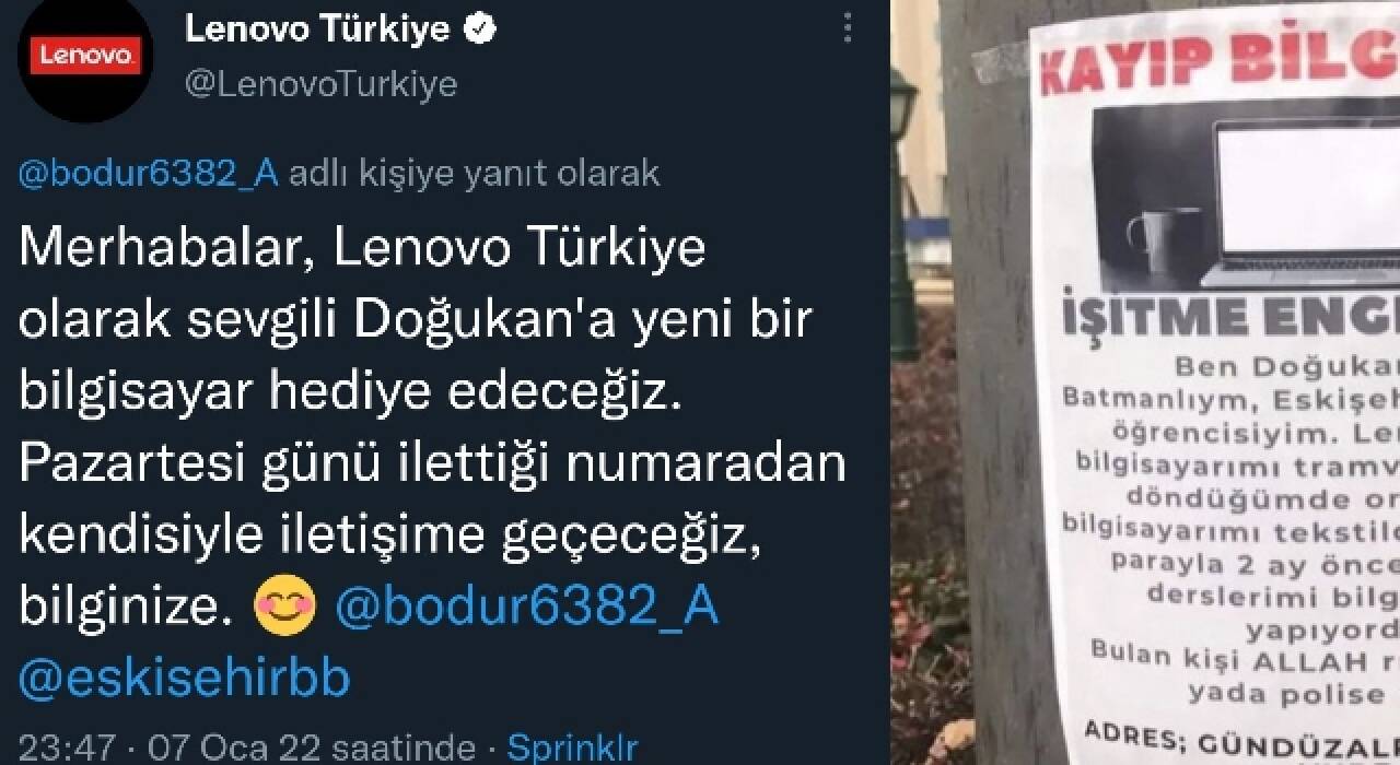 Lenovo'dan üniversite öğrencisinin kayıp bilgisayar ilanına jest!