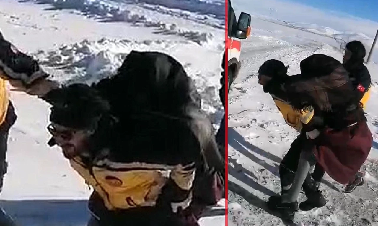 Kars’ta sağlık ekiplerinden kahramanlık örneği: KOAH hastası yaşlı kadını sırtında taşıdılar!