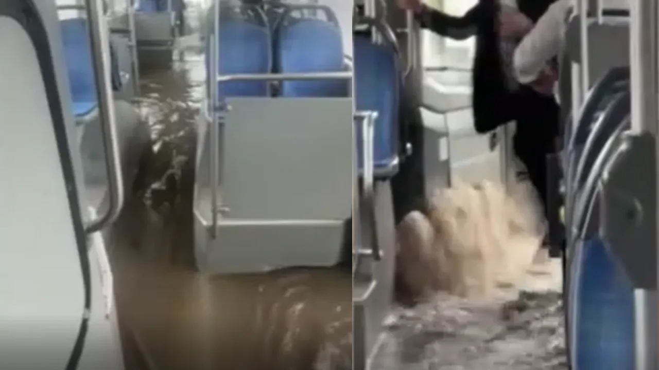 Diyarbakır'ı sel vurdu: Su birikintisi halk otobüsüne doldu