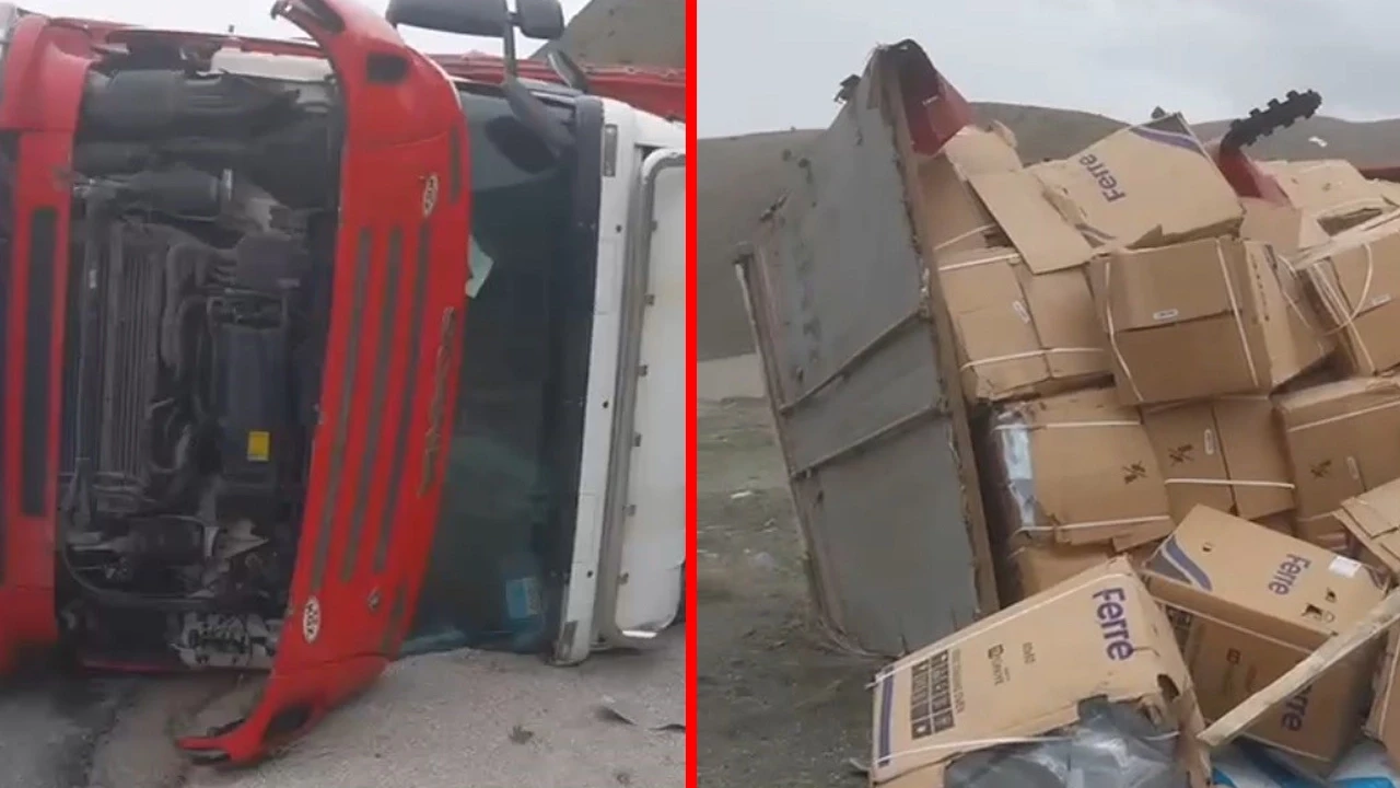 Erzincan'da feci kaza! Beyaz eşya yüklü tır devrildi