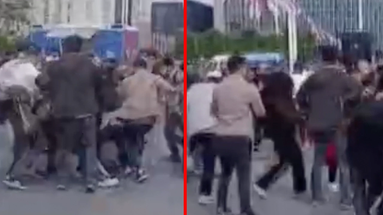 Taksim'de iki grup arasında kavga: Tekme ve tokatlar havada uçuştu!