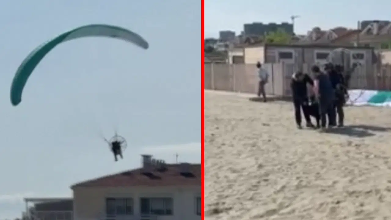 Silivri'de 19 Mayıs gösterisinde korkutan kaza: Paramotor çatıya düştü!