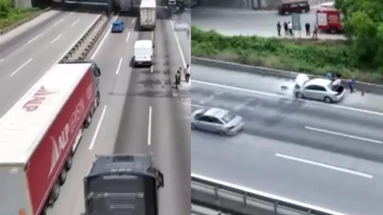 Anadolu Otoyolu'nda yangın! Seyir halindeki otomobil yandı