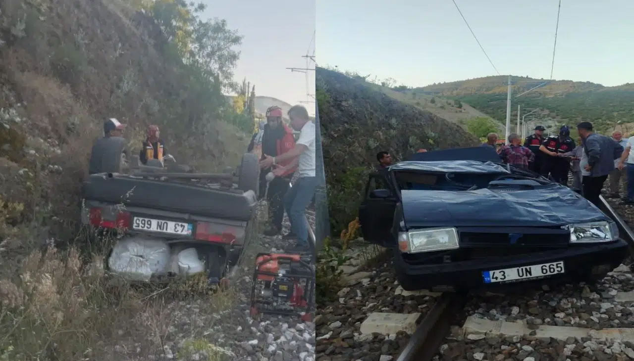 Balıkesir’de feci kaza! Otomobil tren yoluna uçtu
