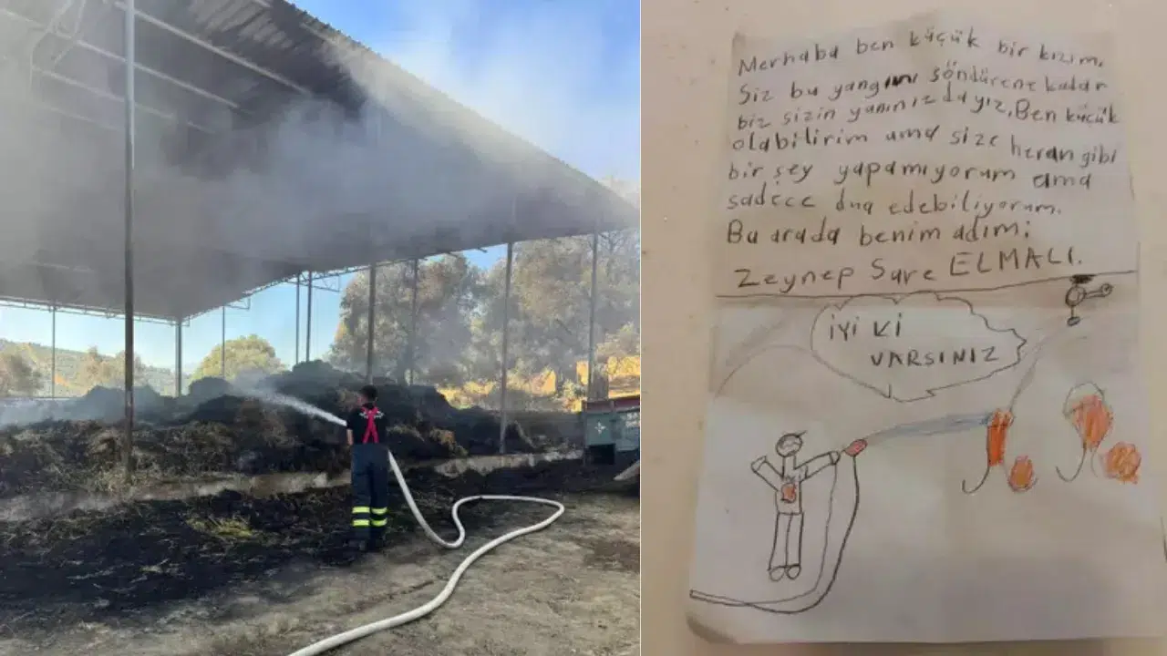 Ödemiş'teki kız çocuğundan itfaiye erini duygulandıran not