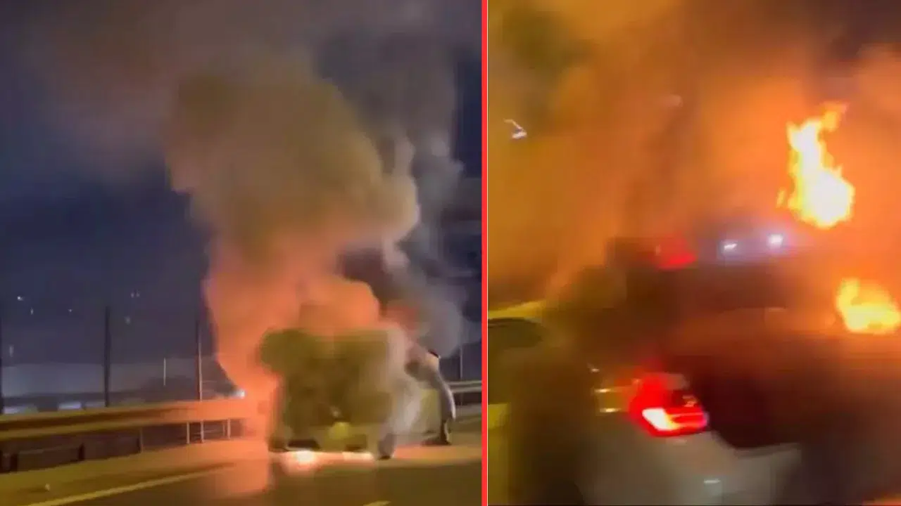 Kadıköy'de seyir halindeki otomobilde yangın çıktı : Araç alev topuna döndü