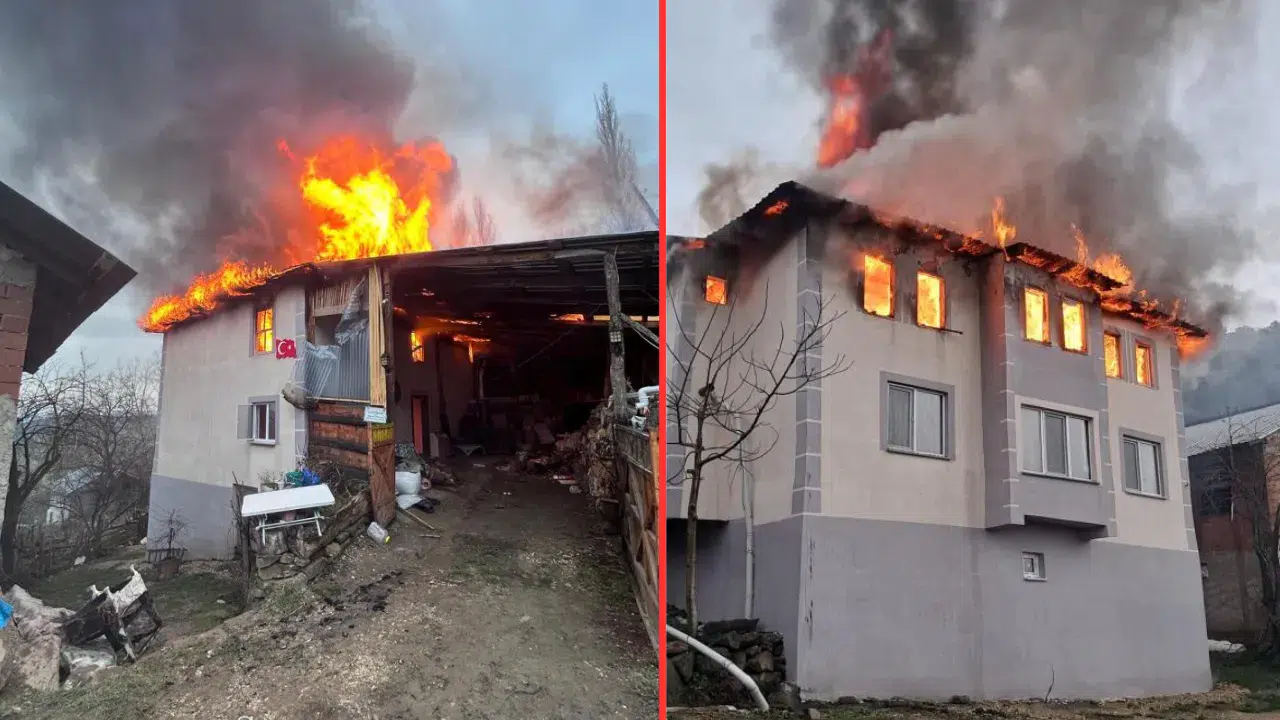 Bolu Mudurnu'da 2 katlı evde yangın çıktı