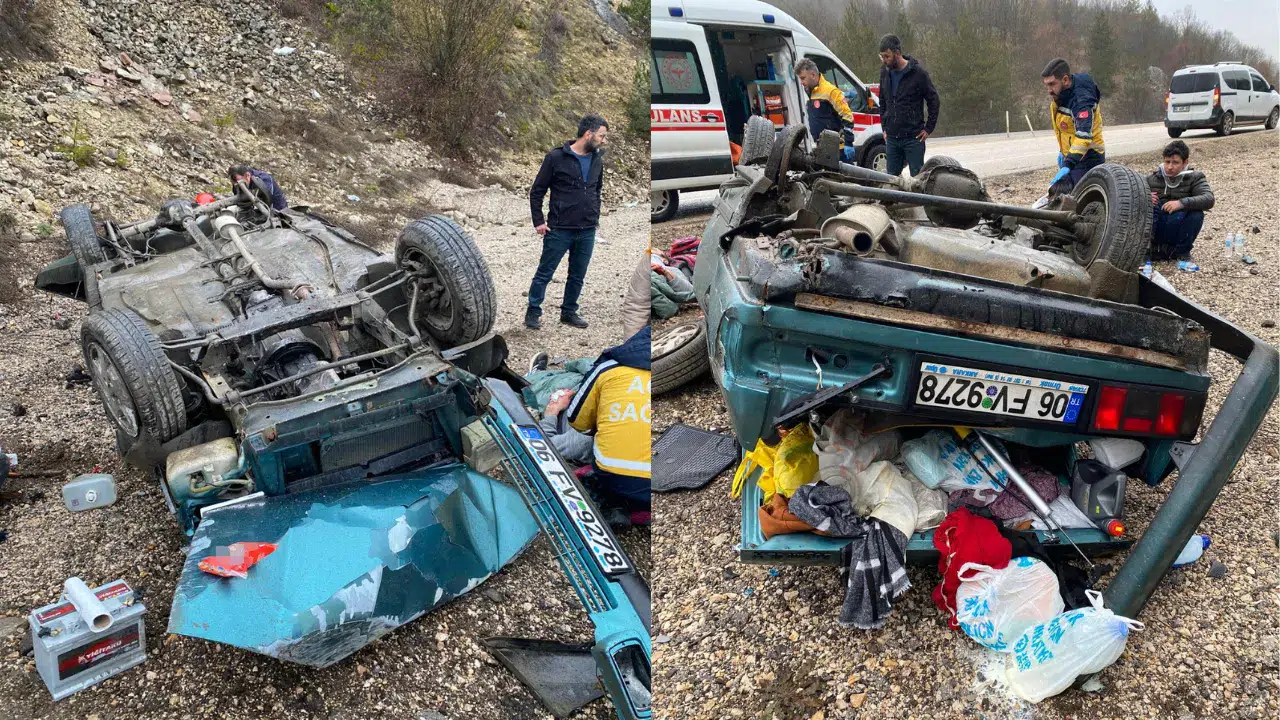 Bolu'da takla atan araçtaki 4 kişi yaralandı