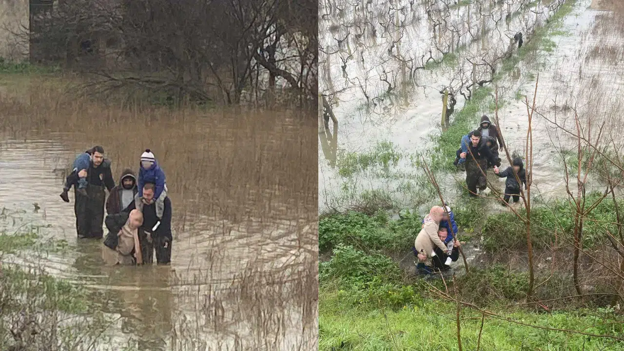 Manisa'da taşkın nedeniyle mahsur kalan aile ekipler tarafından kurtarıldı