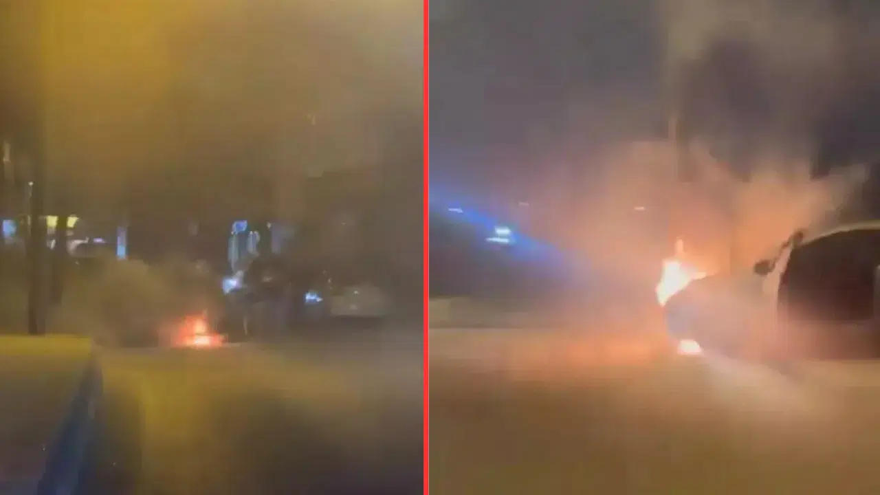 Küçükçekmece'de panik anları : Seyir halindeki araç alev topuna döndü