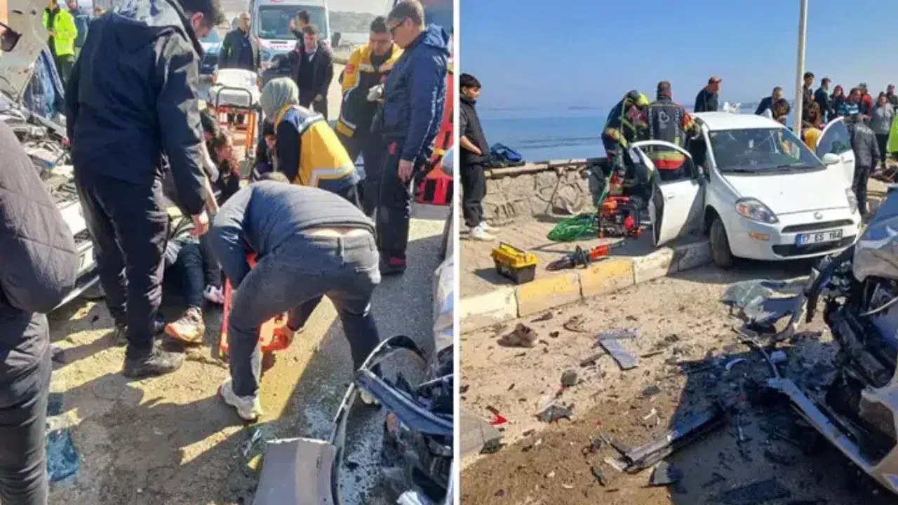 Ayvalık'ta feci kaza: İki otomobil çarpıştı, 6 yaralı