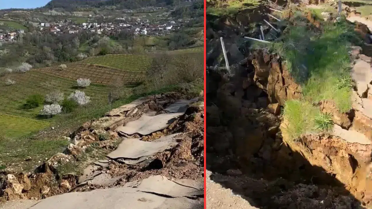 Bursa İnegöl'de heyelan faciası : Yol parçalara ayrıldı