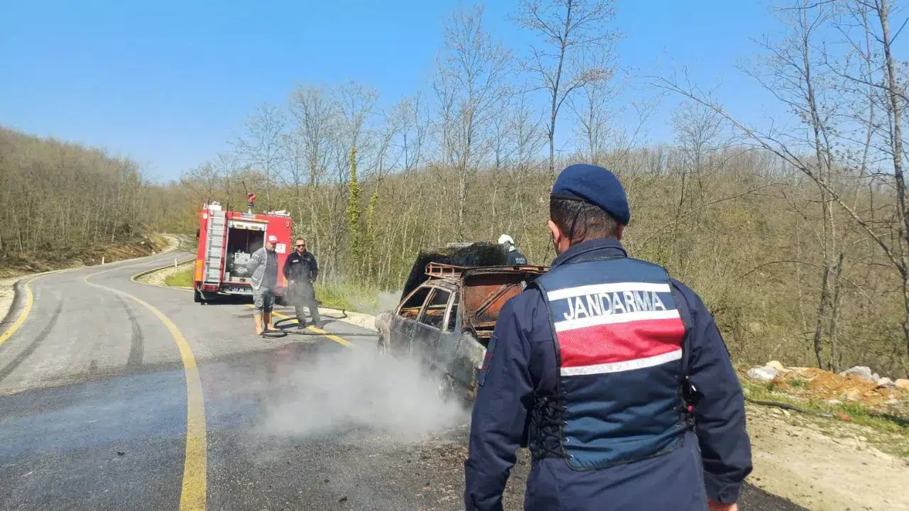 Bilecik'te seyir halindeki otomobilde yangın çıktı