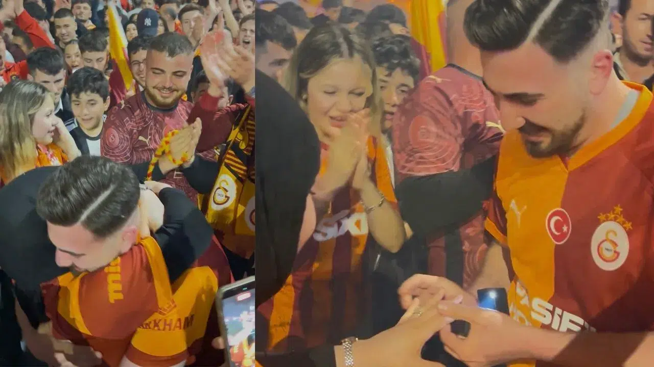 Kayseri’de Galatasaray’ın şampiyonluk kutlamasında sürpriz evlenme teklifi