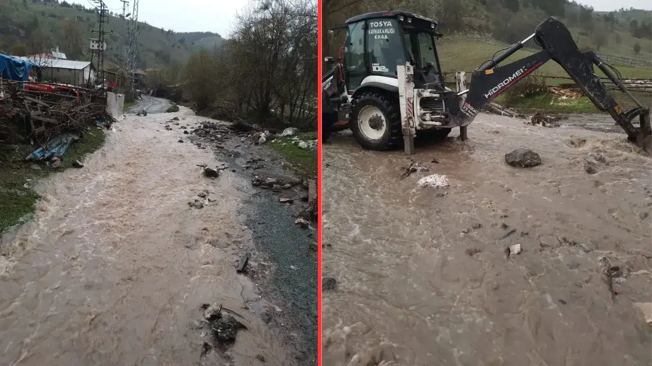 Kastamonu'da sağanak ve dolu yağışı : Köy yolları suyla kaplandı
