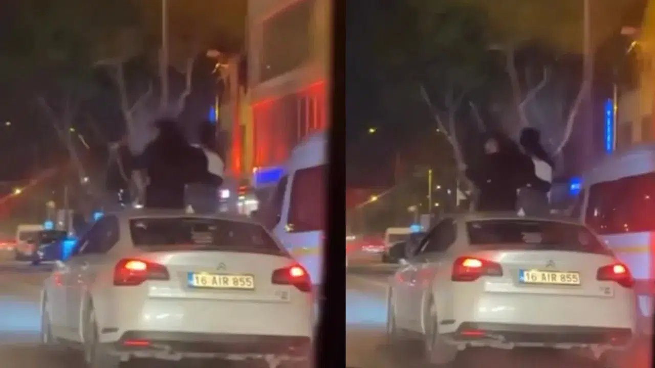 Bursa'da otomobilin tavanına oturdular, sürücüye 25 bin TL ceza