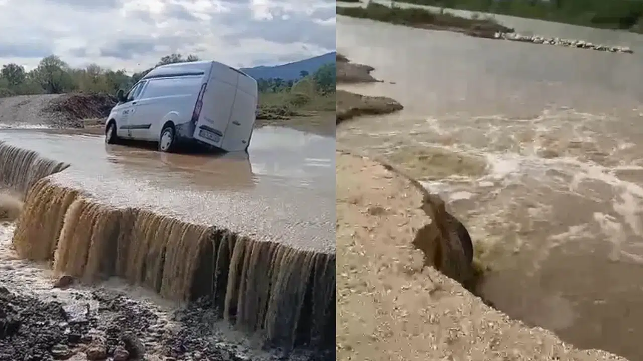 Tokat'ta dere taştı, panelvan yolda mahsur kaldı