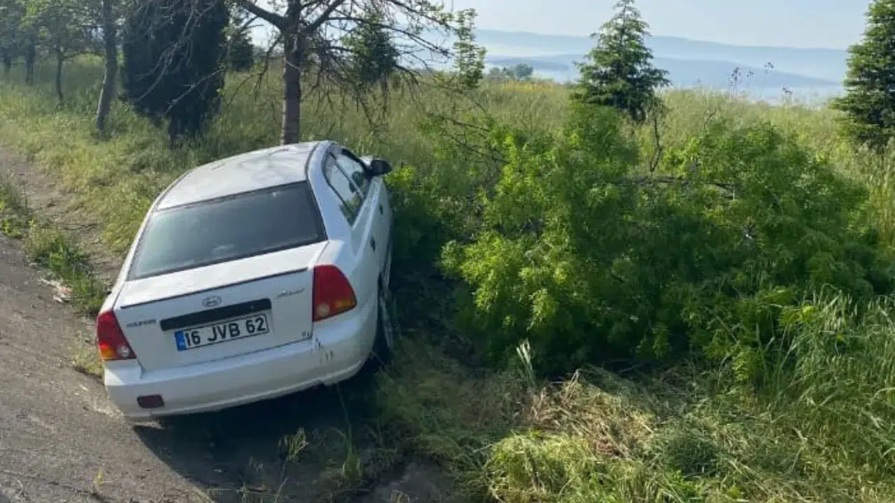 Bursa-Balıkesir kara yolunda otomobil yoldan çıktı : 2 yaralı