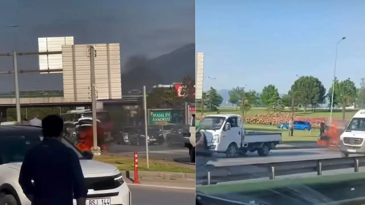 Bursa'da otomobil alev alev yandı
