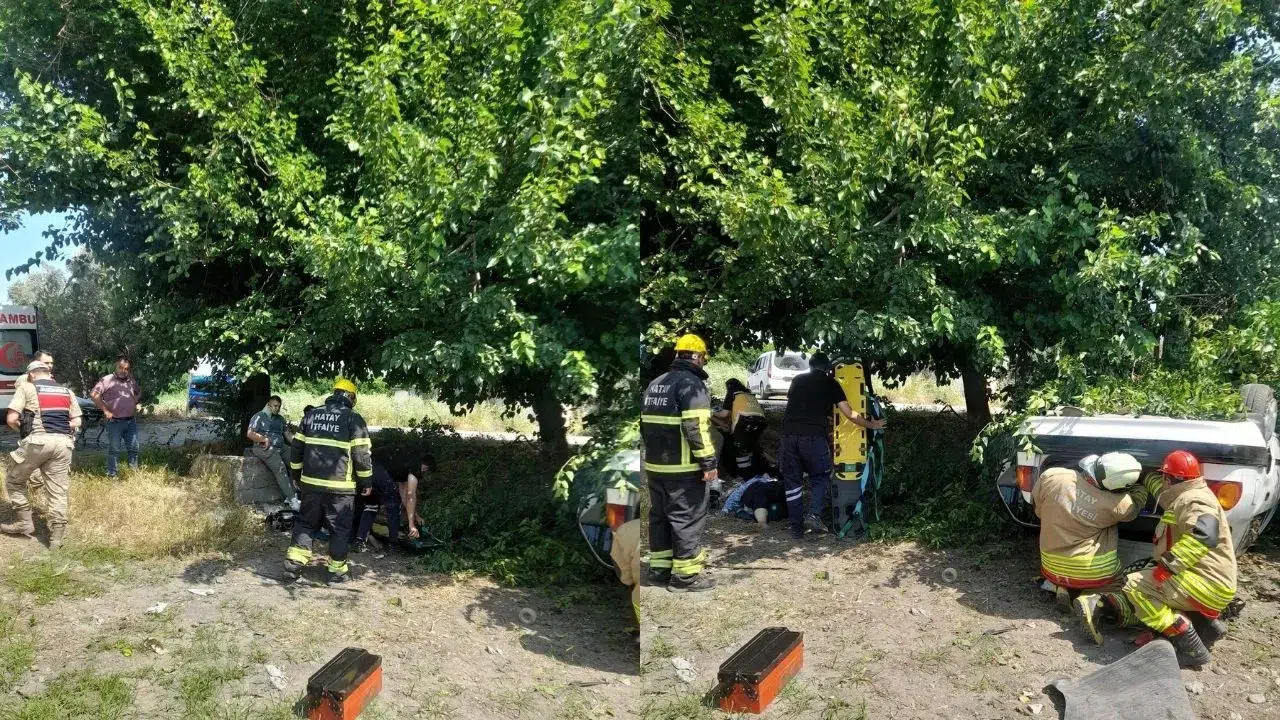 Hatay’da feci kaza : Direksiyon hakimiyetini kaybeden araç t