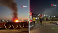 İzmir Aliağa'da seyir halindeki tır alev alev yandı