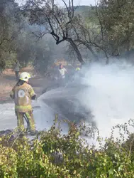 Bursa Orhangazi'de trafik kazası : Zeytinliğe devrilip yanan otomobilde 1 ölü, 5 yaralı