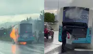 Erzurum'da belediye otobüsü yandı! Yolcuların panik dolu anları...