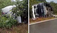 Sakarya’da beton mikseri fındık tarlasına devrildi: 1 yaralı
