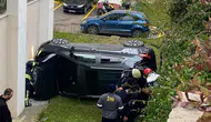 Kocaeli'de bir otomobil apartman bahçesine uçtu!