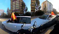 Eskişehir'de sürücü Türk ve İspanya bayraklarıyla dolaştı