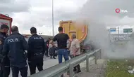 Kayseri'de tırın lastiklerinde yangın çıktı