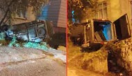Giresun'da takla atan ticari araç, apartman boşluğuna düştü : Araçta ve dairede hasar oluştu