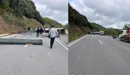 Zonguldak'ta demir yüklü tır devrildi : Yol trafiğe kapandı