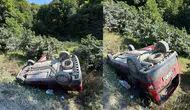Zonguldak'ta araç ters takla attı : Sürücü ve yolcu yara almadı