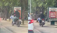 Eskişehir'de trafikten sıkılan motosiklet sürücüsü kaldırımda ilerledi