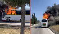Bursa'da seyir halindeki servis otobüsü alev alev yandı : Geriye demir yığını kaldı