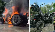 Erzin’de alevlere teslim olan traktör patlayarak yandı