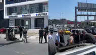 Avcılar E-5 Karayolu'nda kaza : Araç yan yola uçtu