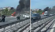 TEM Otoyolu’nda korku dolu anlar : Seyir halindeki araç bir anda alev aldı