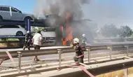 Şanlıurfa Viranşehir'de otomobil yüklü tır alev alev