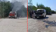 Elazığ'da park halindeki minibüs alev alev yandı
