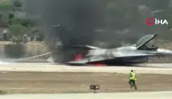 Yunanistan'da F-16 savaş uçağı acil iniş sonrası alev aldı
