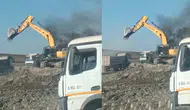 Siirt'te iş makinesi alev alev yandı