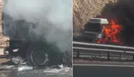 Gaziantep'te seyir halindeki tır küle döndü
