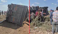 Edirne'de virajı alamayan kamyon devrildi : 1 yaralı