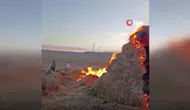 Erzurum Tekman'da çok sayıda ot balyası yandı
