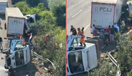 Sakarya’da emniyet şeridindeki KGM aracına çekici çarptı : 3 yaralı