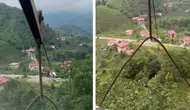 Rize’de ilkel teleferikle çay bahçesine yolculuk kamerada