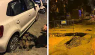 Fatih'te sağanak sonrası inanılmaz olay : Çöken yola kamyon ve otomobil düştü !